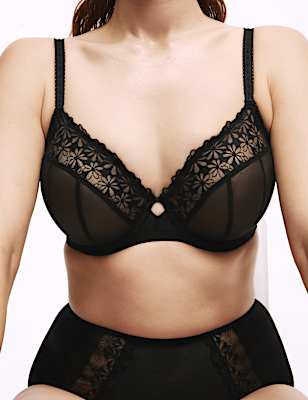 Daisy Embroidery Wired Plunge Bra F-H