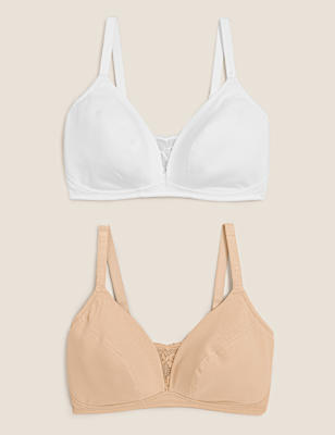 2pk Cotton Rich Non-Wired Full Cup Bras AA-E