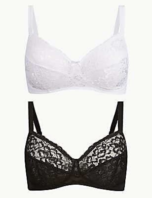 2 Pack Louisa Lace Non-Padded Full Cup Bras A-DD