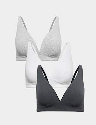 3 Pack Cotton Rich Non Wired Plunge Bras A-E