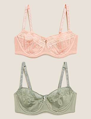 2pk Embroidered Mesh Balcony Bras B-E