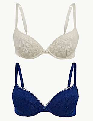 2 Pack Lace Embroidered Push-up Plunge Bras