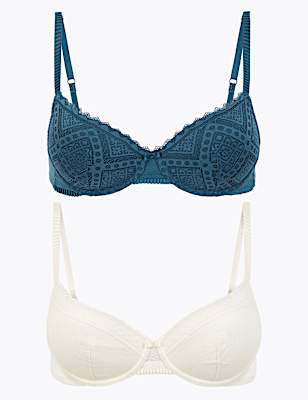 2 Pack Texture & Lace Full Cup Bra A-E