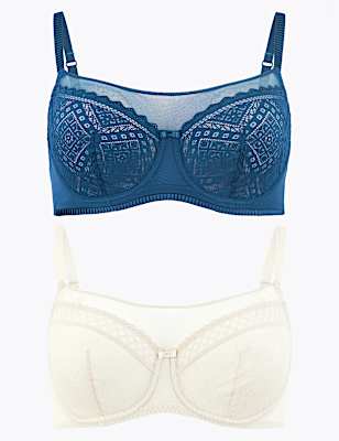 2 Pack Mesh Lace Panel Balcony Bras A-G