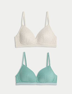 2pk Non Wired Cotton Rich Ribbed First Bras AA-D