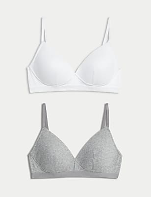 2pk Non Wired Cotton Rich Ribbed First Bras AA-D