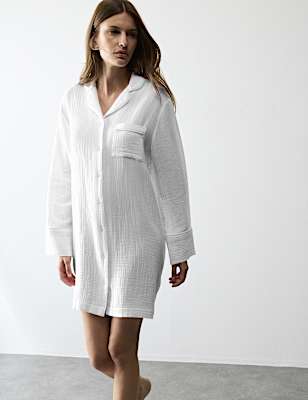 Pure Cotton Textured Muslin Nightshirt