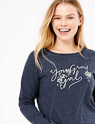 You Grow Girl Slogan Plant Print Pyjama Set