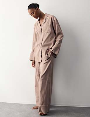 Pure Cotton Striped Revere Pyjama Set