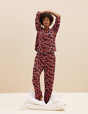 Heart Print Pyjama Set with Eye Mask