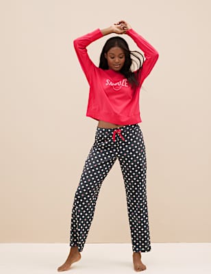 Cotton Rich Flock Slogan Pyjama Set