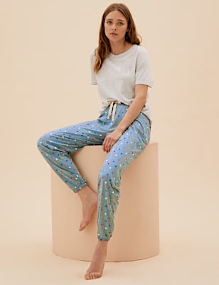 Cotton Spot Print Cuff Joggers