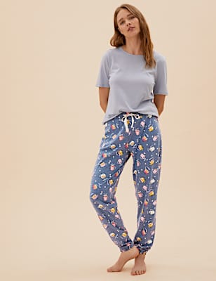 Cotton Coffee Cup Print Cuff Joggers