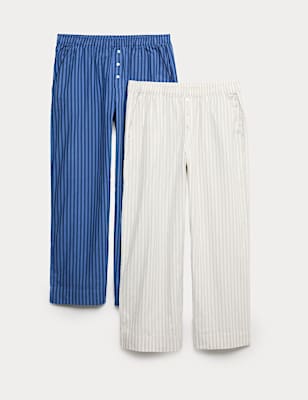 2pk Pure Cotton Striped Pyjama Bottoms