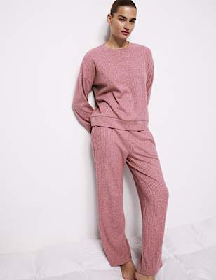 Ribbed Wide Leg Pyjama Bottoms