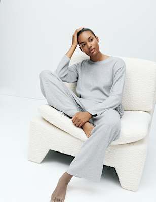 Ribbed Wide Leg Pyjama Bottoms