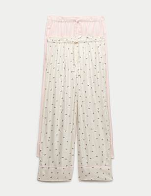 2 Pack Twill Wide Leg Pyjama Bottoms