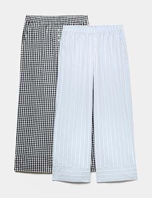 2 Pack Pure Cotton Printed Pyjama Bottoms