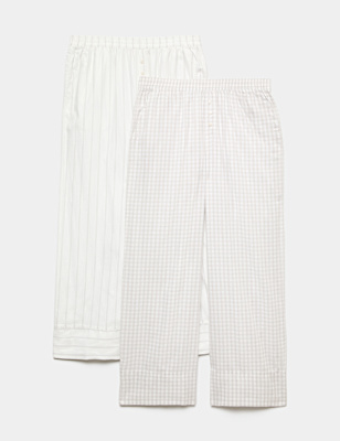 2 Pack Pure Cotton Printed Pyjama Bottoms