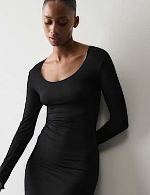 Sheer Ribbed Long Sleeve Nightdress