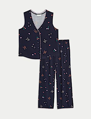 Printed Scallop Trim Pyjama Set