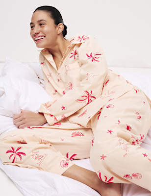 Pure Cotton Printed Revere Pyjama Set