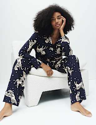 Cotton Modal Zebra Print Revere Pyjama Set