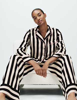 Satin Striped Pyjama Set with Eye Mask