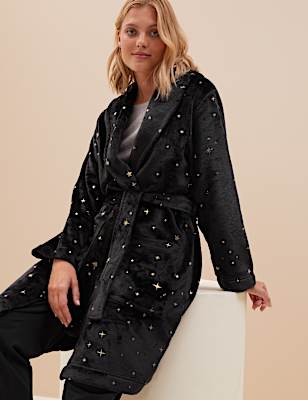 Fleece Star Print Short Dressing Gown