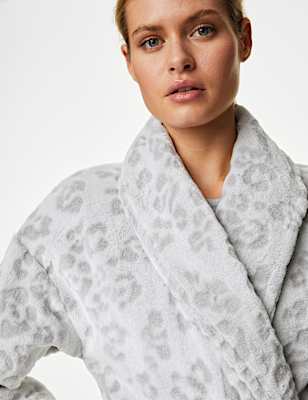 Fleece Animal Print Long Dressing Gown