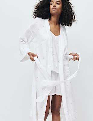 Pure Cotton Muslin Floral Dressing Gown