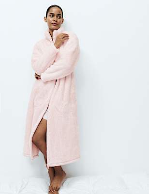 Long Pile Fleece Zip Through Dressing Gown