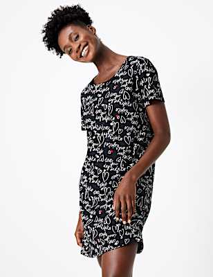 Text Print Short Nightdress