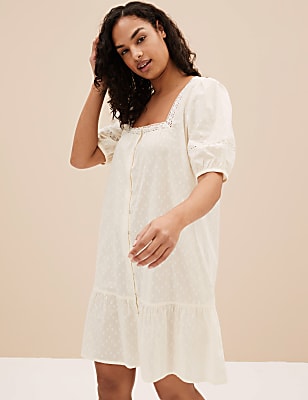 Pure Cotton Lace Square Neck Dress