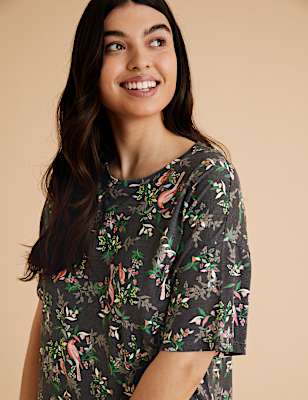 Cotton Floral Print Short Nightdress