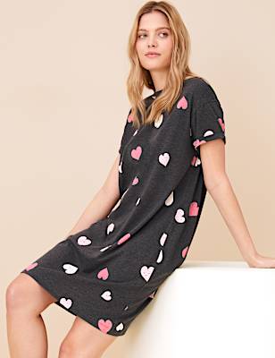 Cotton Rich Heart Short Nightdress
