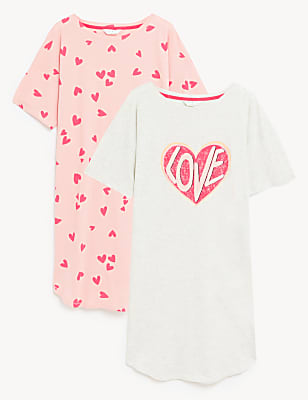 2pk Cotton Rich Heart Short Nightdresses