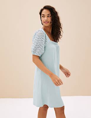 Pure Cotton Broderie Trim Short Nightdress