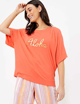 Aloha Slogan Short Sleeve Lounge Top