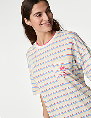 Cotton Modal Slogan Striped Nightdress