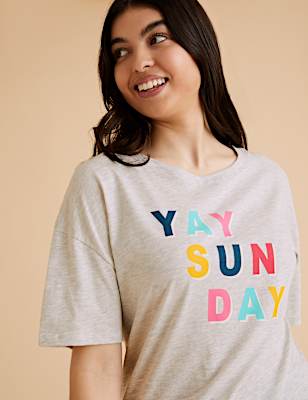 Cotton Rich  Yay Sun Day Slogan Pyjama Tee