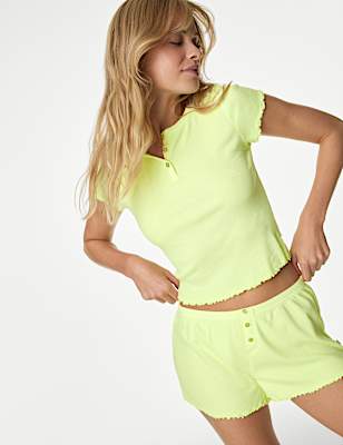 Cotton Rich Ribbed Pyjama Shorts