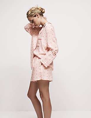 Cotton Rich Checked Heart Print Pyjama Shorts