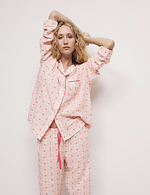 Cotton Rich Checked Heart Print Pyjama Top
