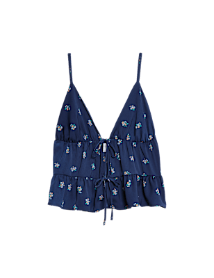 Dream Satin&trade; Floral Tie Front Cami Top