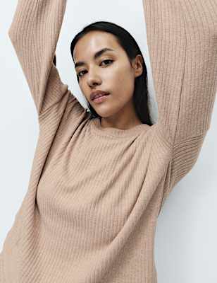 Ribbed Crew Neck Long Sleeve Pyjama Top