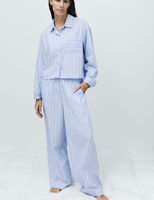 Pure Cotton Striped Cropped Pyjama Top