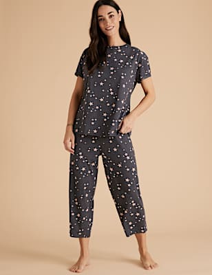 Cotton Star Print Cropped Pyjama Set