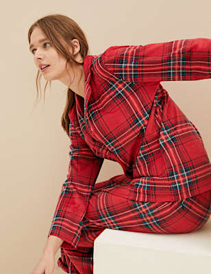 Fleece Checked Rever Collar Pyjama Set