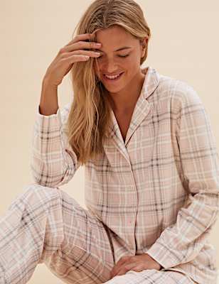 Fleece Checked Rever Collar Pyjama Set